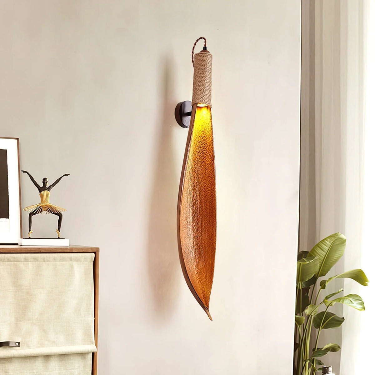 Wall Sconce | Cocoa Leaf Shade & Hemp Rope | E26/E27 Compatible