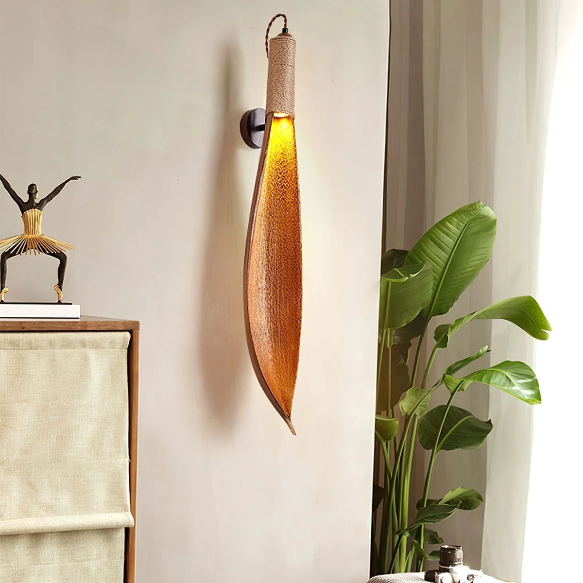 Wall Sconce | Cocoa Leaf Shade & Hemp Rope | E26/E27 Compatible
