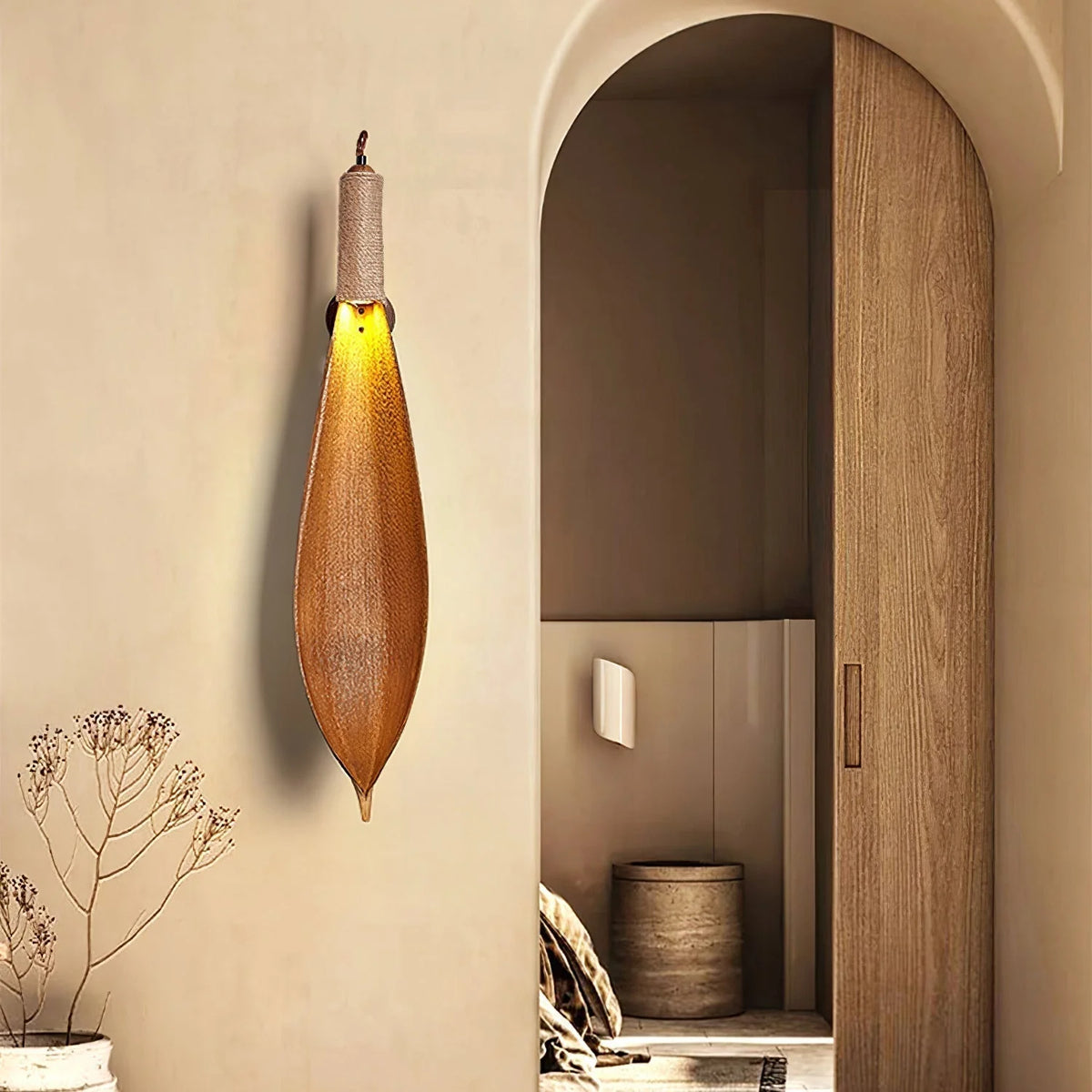 Wall Sconce | Cocoa Leaf Shade & Hemp Rope | E26/E27 Compatible
