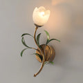 Wall Sconce | Cream Floral Glass & Antique Brass | Bulb Included