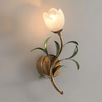 Wall Sconce | Cream Floral Glass & Antique Brass | Bulb Included
