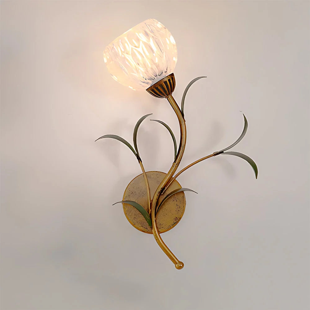 Wall Sconce | Cream Floral Glass & Antique Brass | Bulb Included