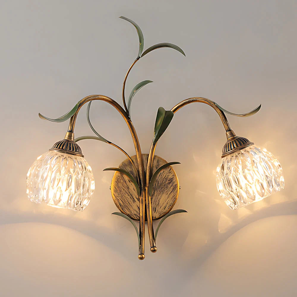 Wall Sconce | Cream Floral Glass & Antique Brass | Bulb Included