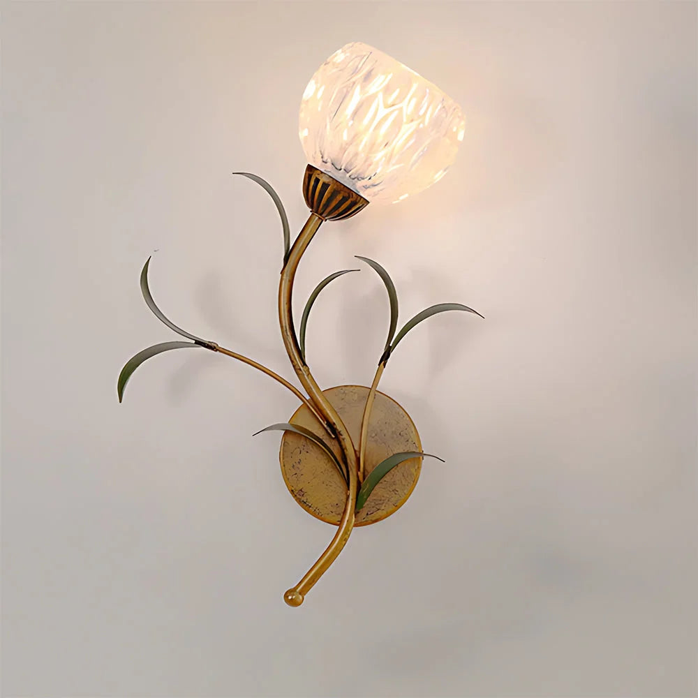 Wall Sconce | Cream Floral Glass & Antique Brass | Bulb Included