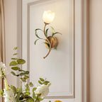 Wall Sconce | Cream Floral Glass & Antique Brass | Bulb Included