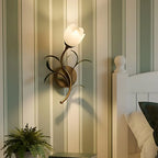 Wall Sconce | Cream Floral Glass & Antique Brass | Bulb Included