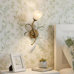 Wall Sconce | Cream Floral Glass & Antique Brass | Bulb Included
