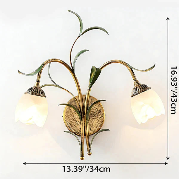 Wall Sconce | Cream Floral Glass & Antique Brass | Bulb Included