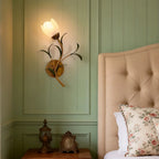 Wall Sconce | Cream Floral Glass & Antique Brass | Bulb Included