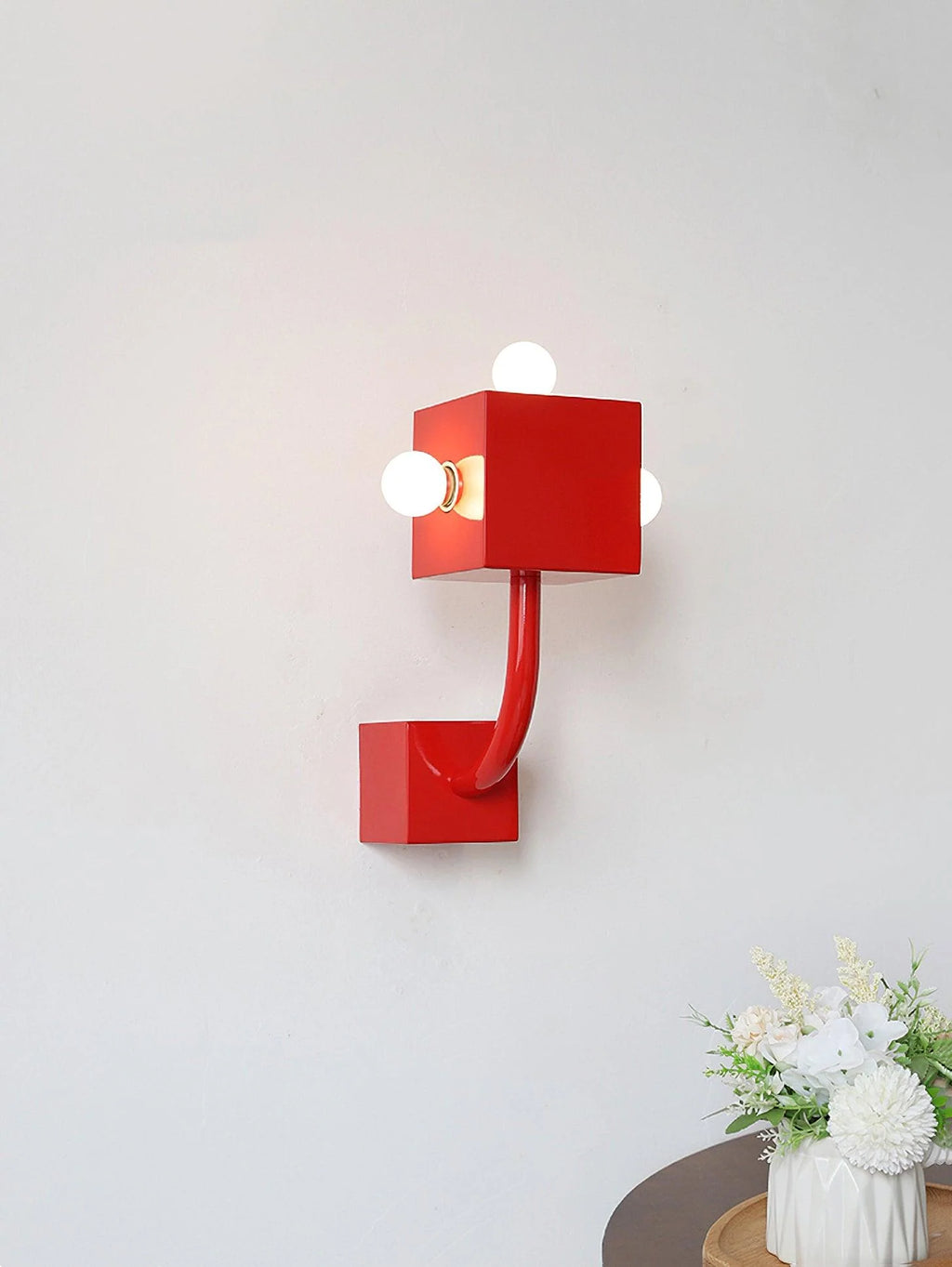 Wall Sconce | Cube Red Metal & E26/E27 Compatible