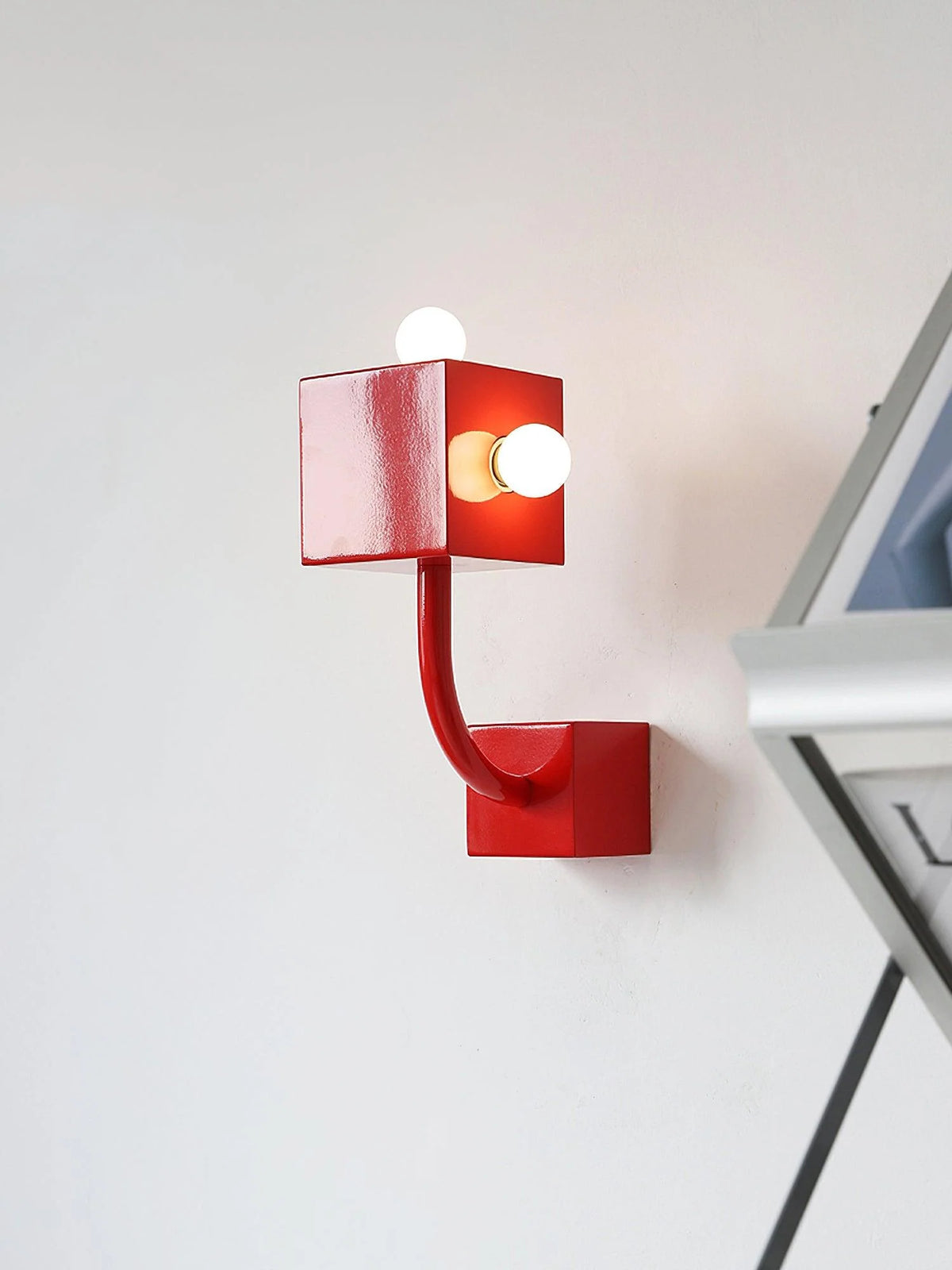 Wall Sconce | Cube Red Metal & E26/E27 Compatible
