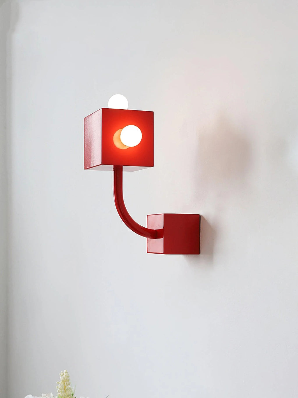 Wall Sconce | Cube Red Metal & E26/E27 Compatible