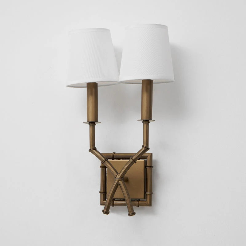 Wall Sconce | Double-Arm Bronze Iron & Fabric Shade