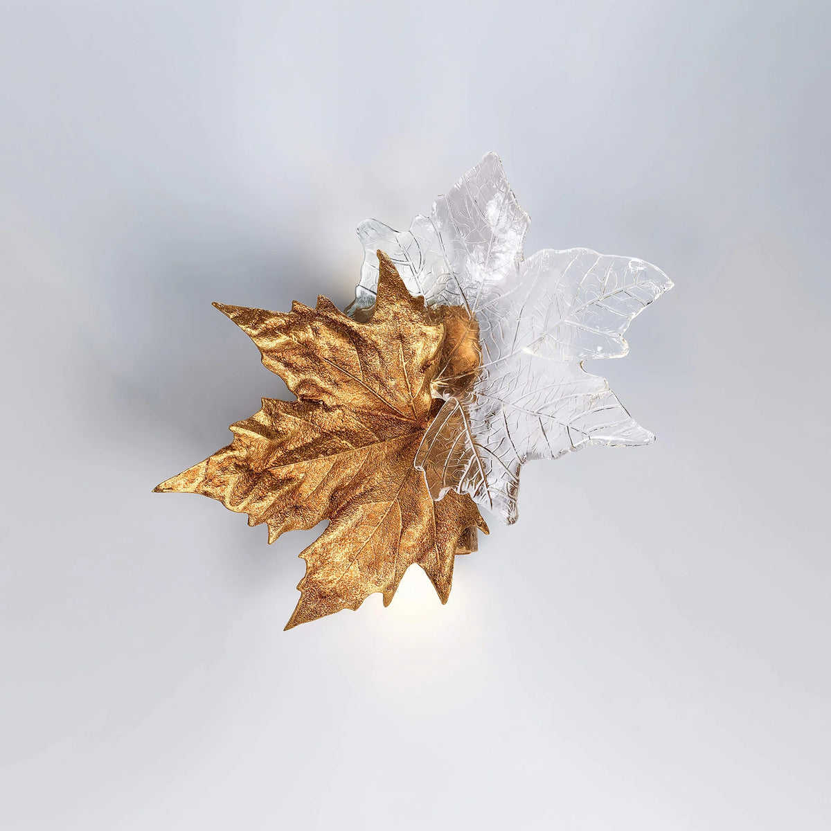 Wall Sconce | Maple Leaf Design Brass & Glass | 31 cm