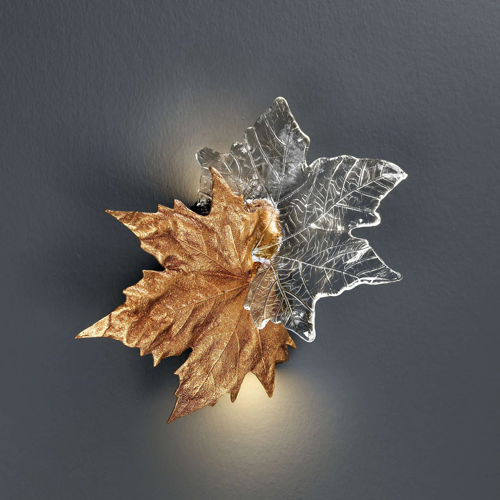 Wall Sconce | Maple Leaf Design Brass & Glass | 31 cm