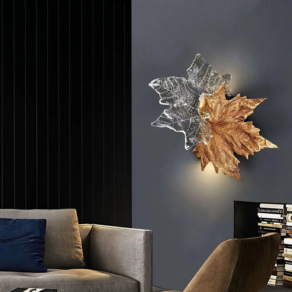 Wall Sconce | Maple Leaf Design Brass & Glass | 31 cm