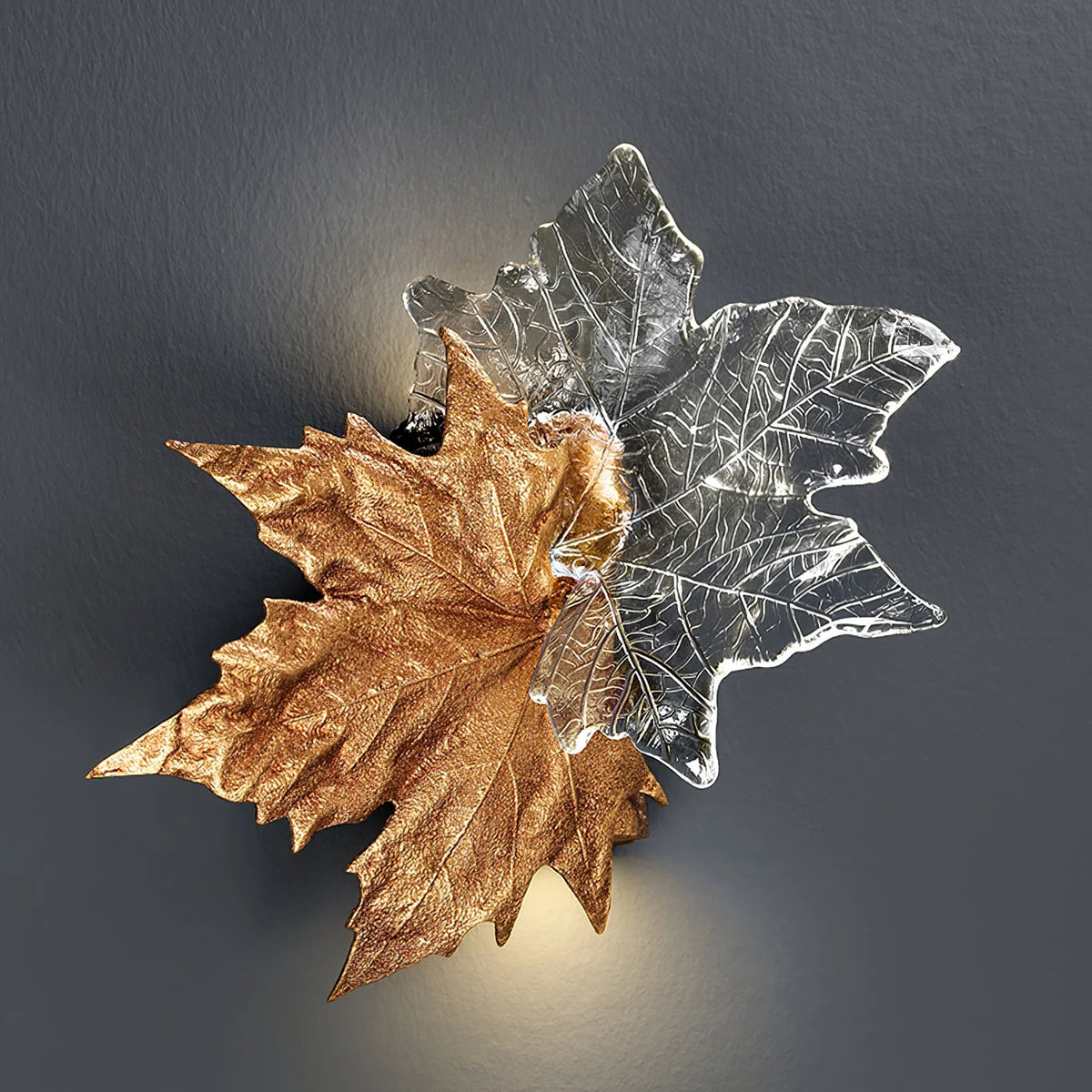 Wall Sconce | Maple Leaf Design Brass & Glass | 31 cm