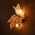 Wall Sconce | Maple Leaf Design Brass & Glass | 31 cm