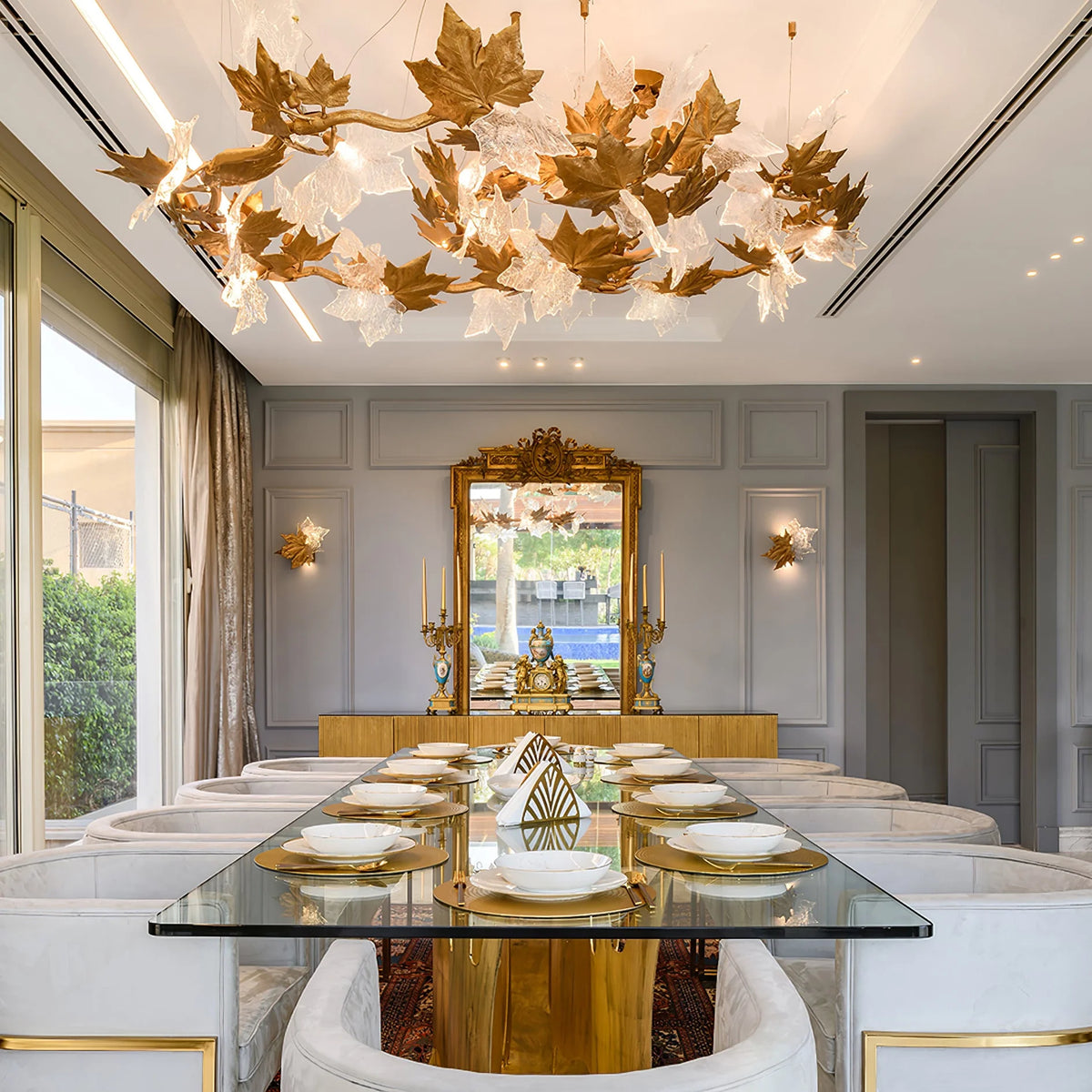 Wall Sconce | Maple Leaf Design Brass & Glass | 31 cm