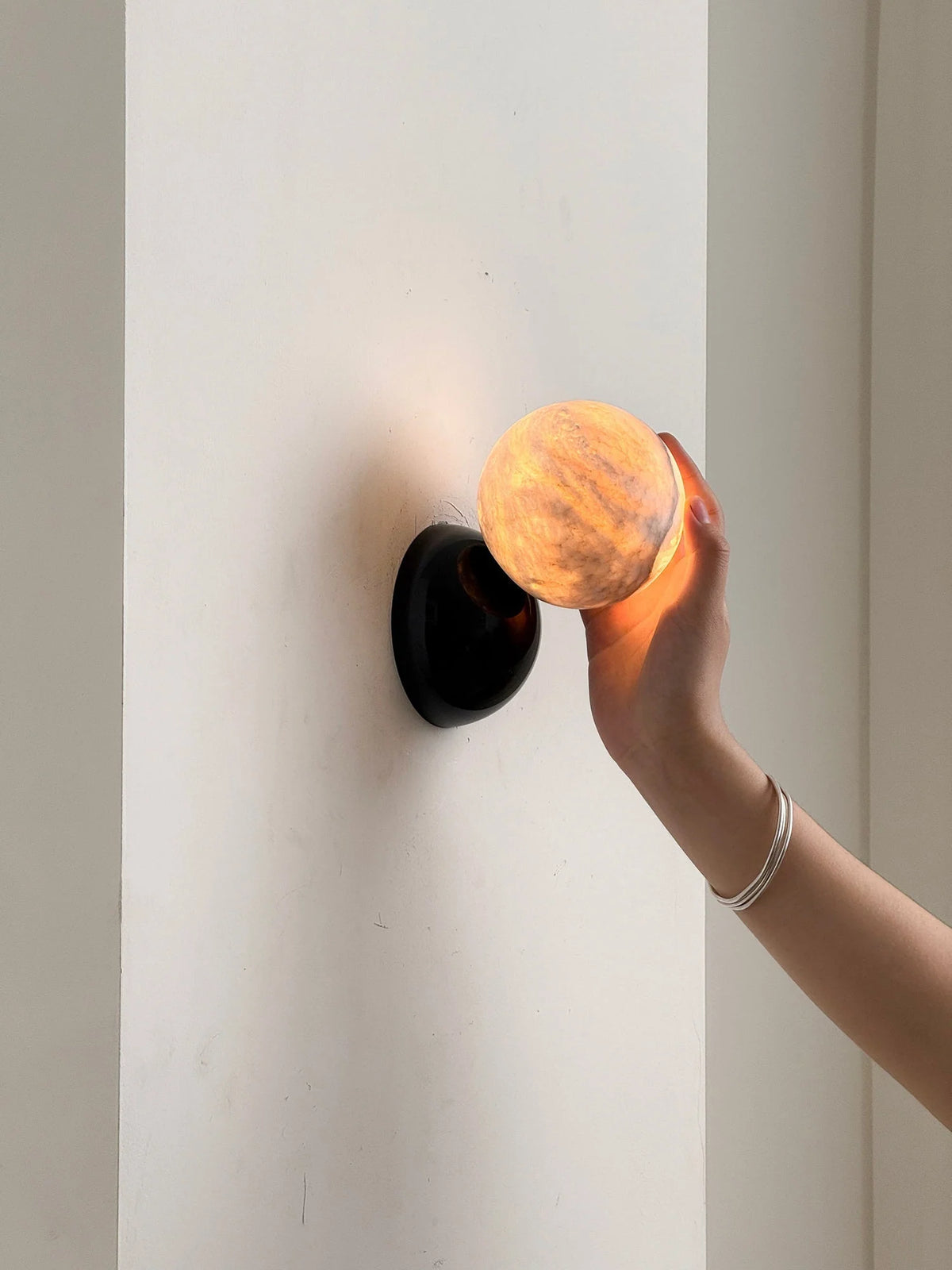 Wall Sconce | Metal Body & Decorative Stone Shade