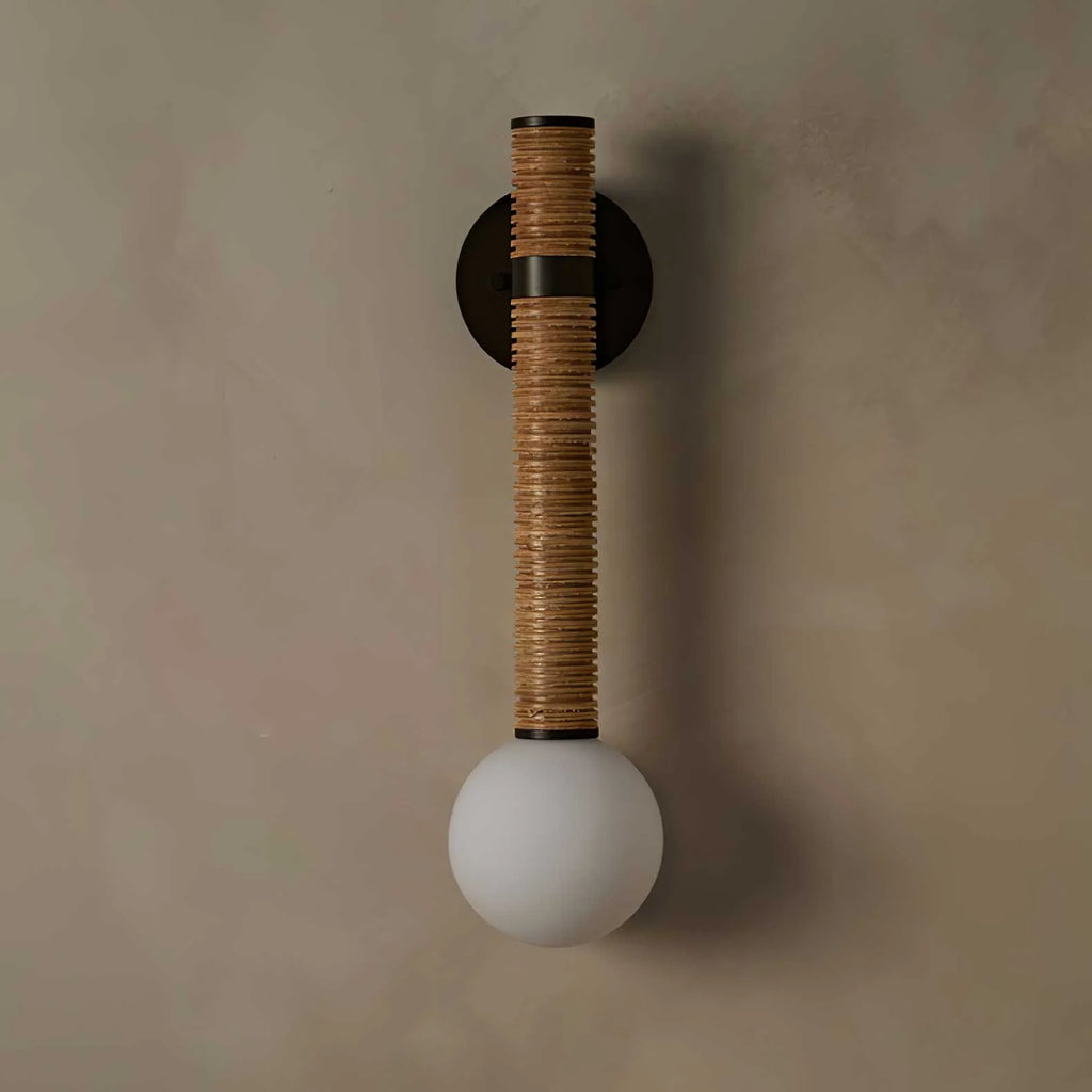 Wall Sconce | Metal & Glass With Leather Accent | 12 cm Dia x 49 cm H
