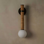 Wall Sconce | Metal & Glass With Leather Accent | 12 cm Dia x 49 cm H