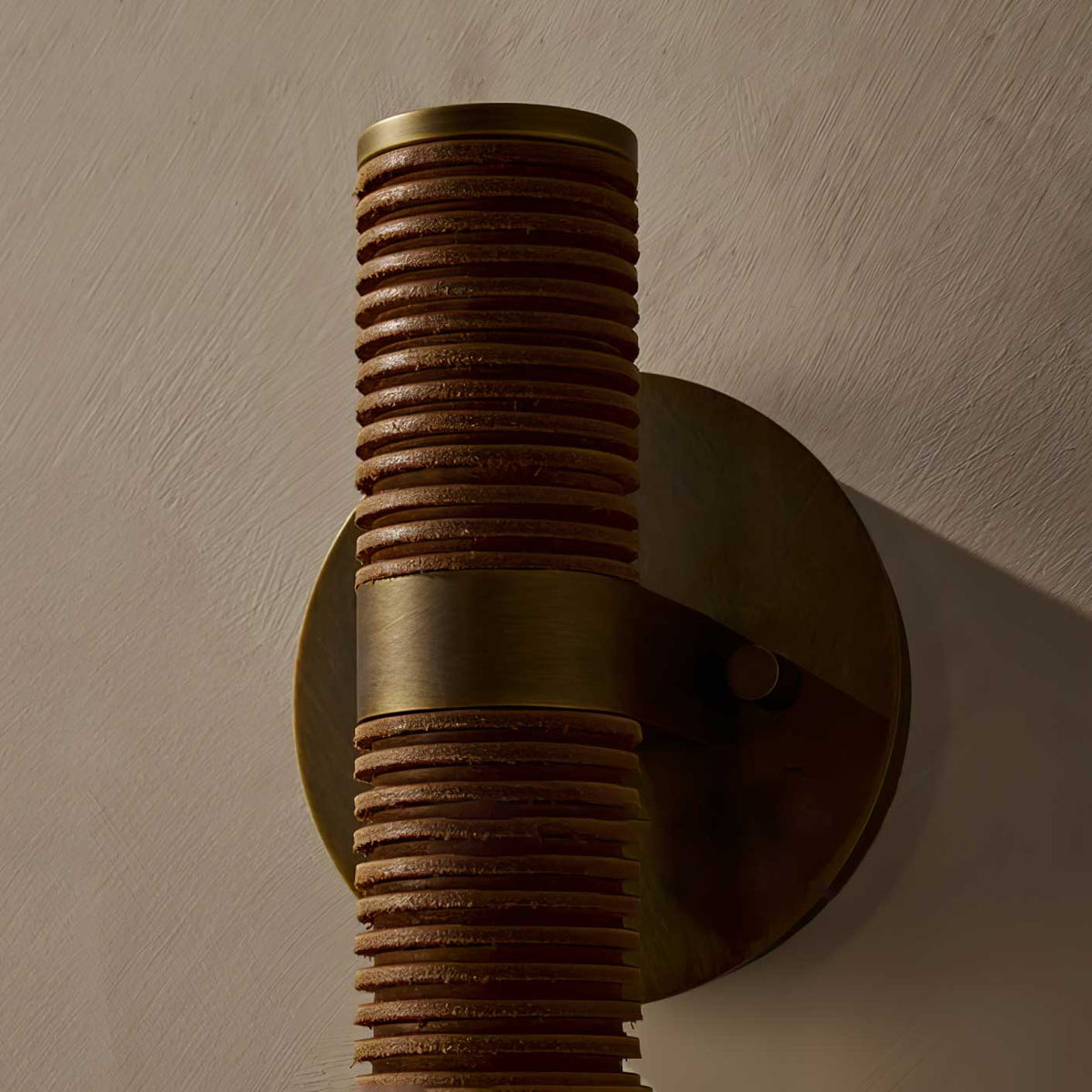 Wall Sconce | Metal & Glass With Leather Accent | 12 cm Dia x 49 cm H