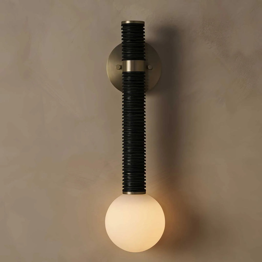 Wall Sconce | Metal & Glass With Leather Accent | 12 cm Dia x 49 cm H