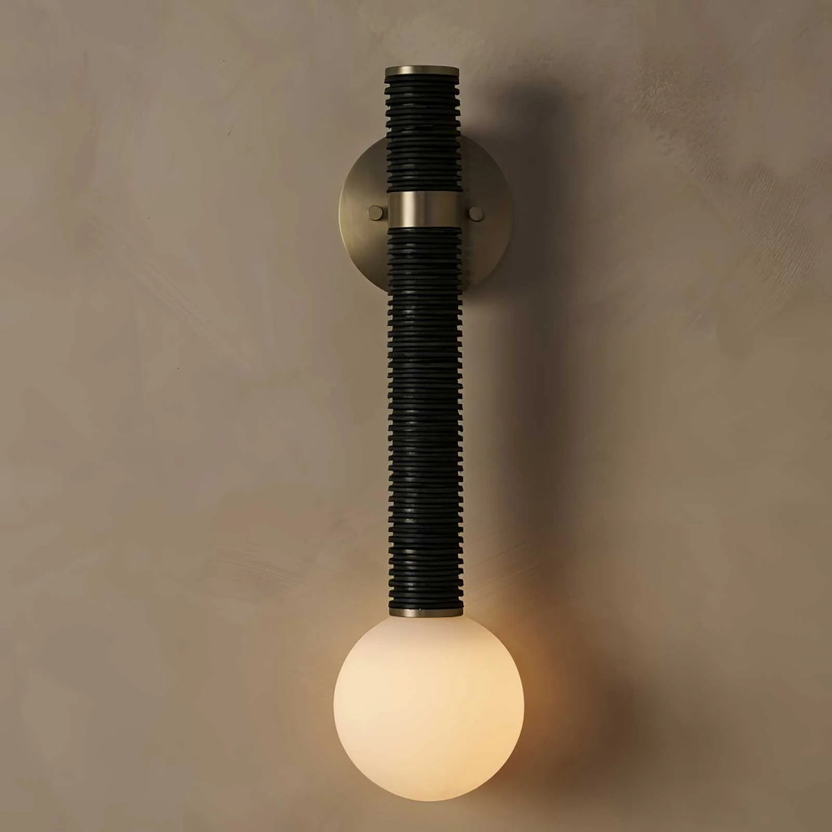 Wall Sconce | Metal & Glass With Leather Accent | 12 cm Dia x 49 cm H