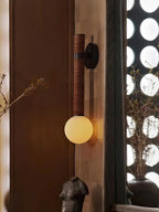 Wall Sconce | Metal & Glass With Leather Accent | 12 cm Dia x 49 cm H
