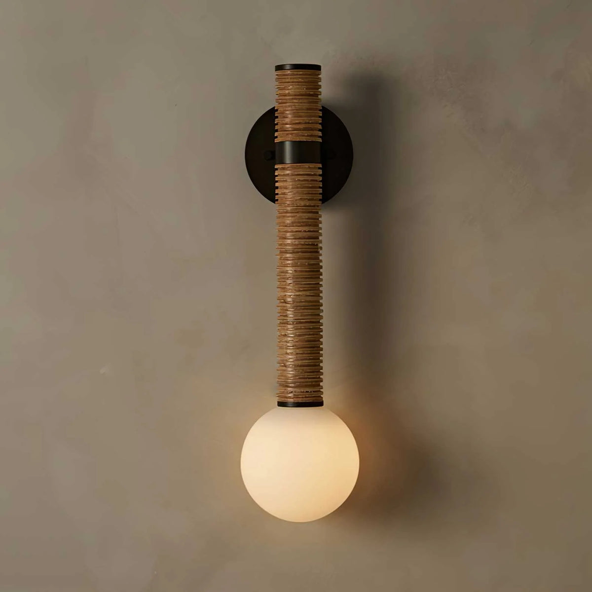 Wall Sconce | Metal & Glass With Leather Accent | 12 cm Dia x 49 cm H