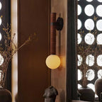 Wall Sconce | Metal & Glass With Leather Accent | 12 cm Dia x 49 cm H