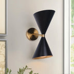 Wall Sconce | Mid-Century Black & Gold Up & Down Lighting | 2-Light
