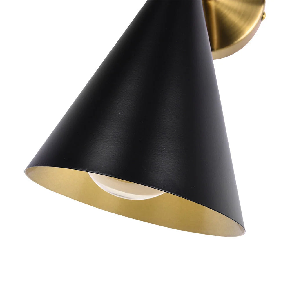 Wall Sconce | Mid-Century Black & Gold Up & Down Lighting | 2-Light