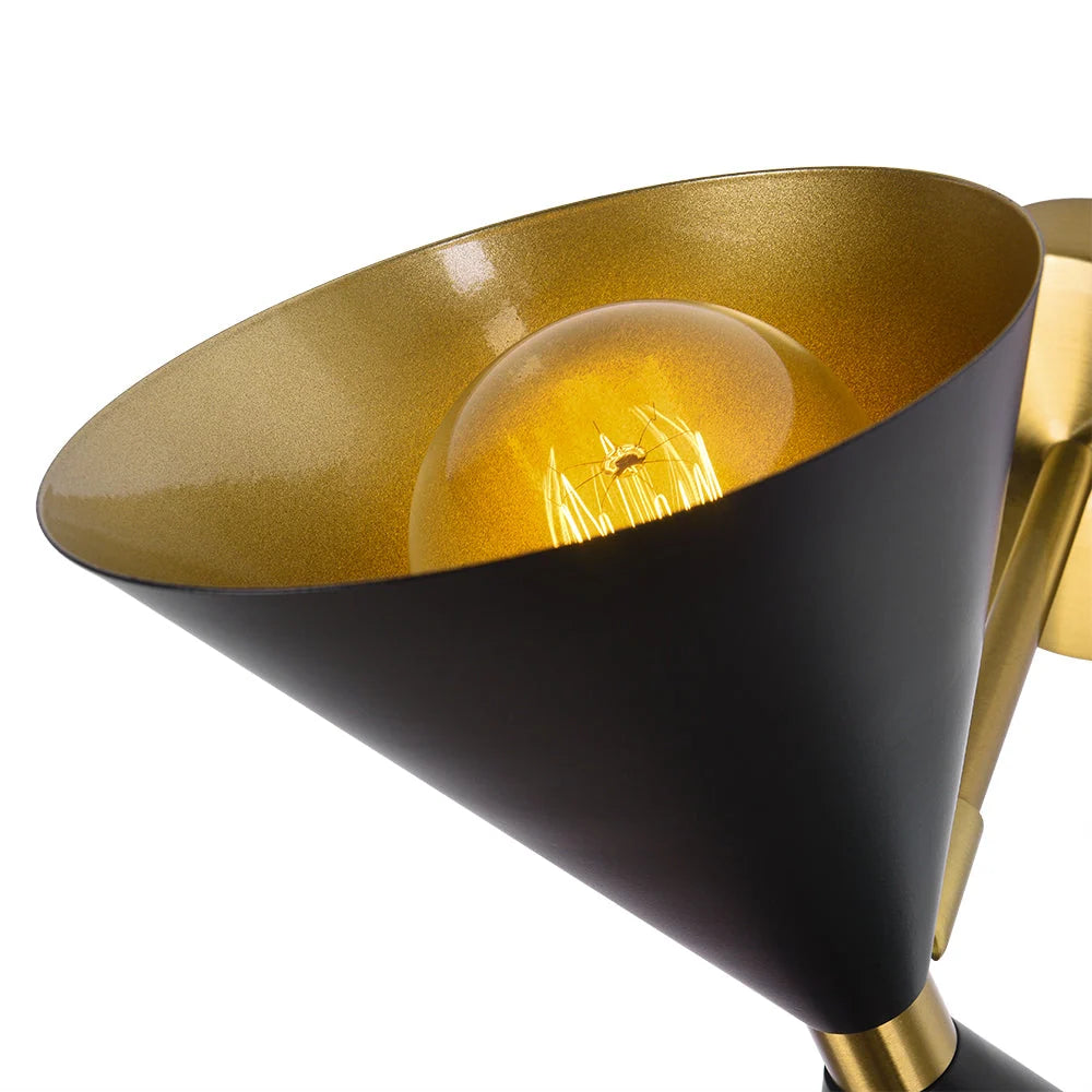 Wall Sconce | Mid-Century Black & Gold Up & Down Lighting | 2-Light