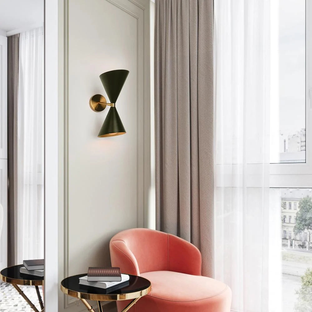 Wall Sconce | Mid-Century Black & Gold Up & Down Lighting | 2-Light