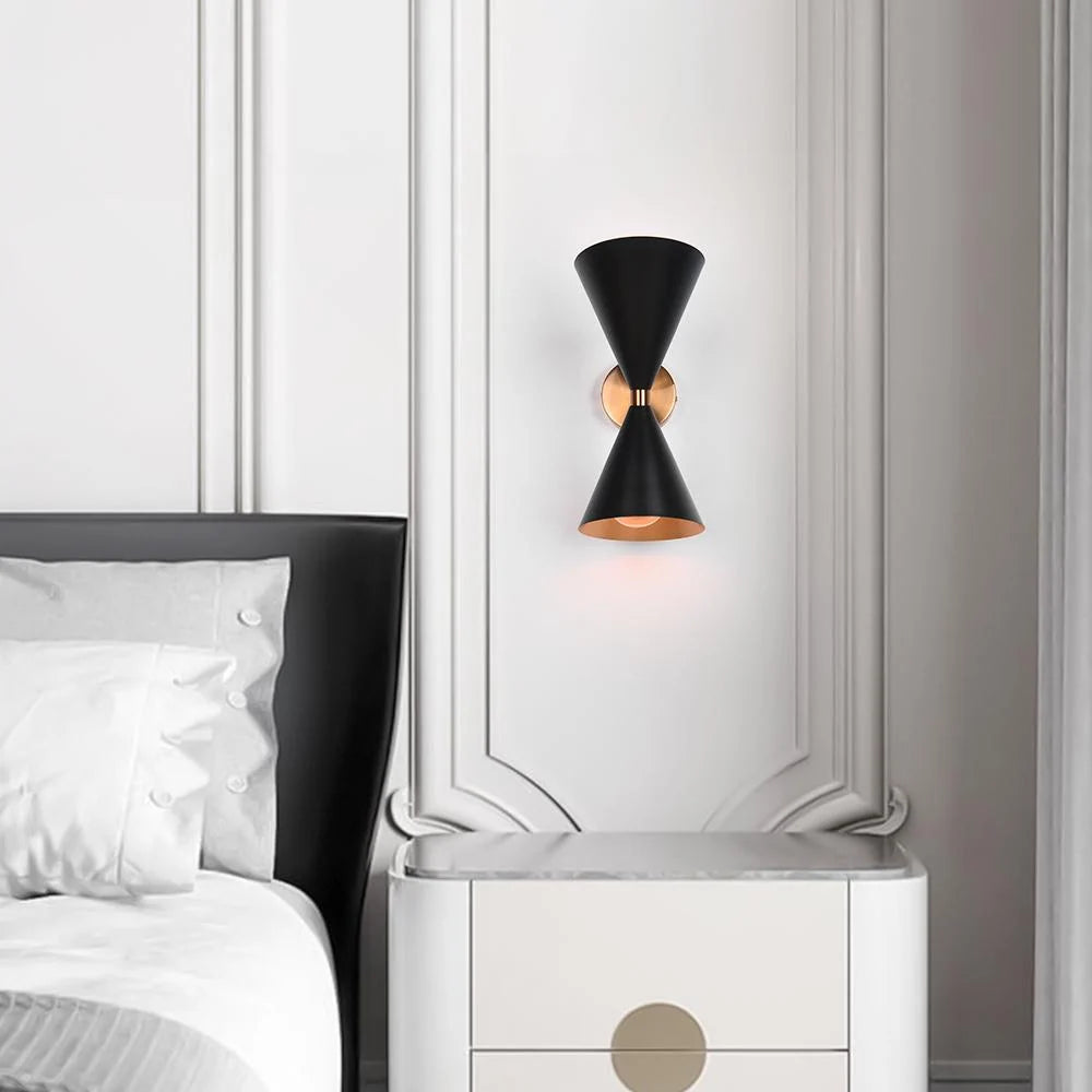 Wall Sconce | Mid-Century Black & Gold Up & Down Lighting | 2-Light