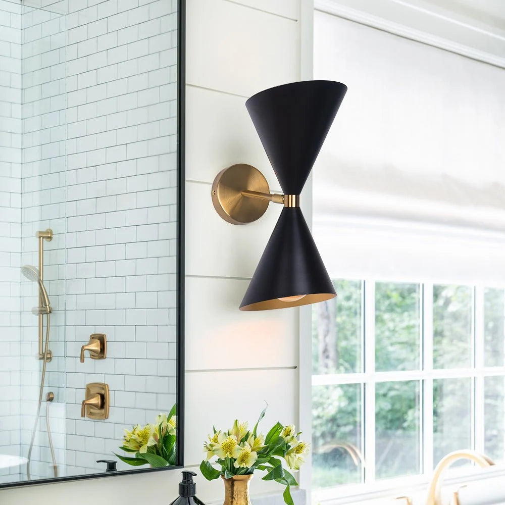 Wall Sconce | Mid-Century Black & Gold Up & Down Lighting | 2-Light