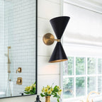 Wall Sconce | Mid-Century Black & Gold Up & Down Lighting | 2-Light