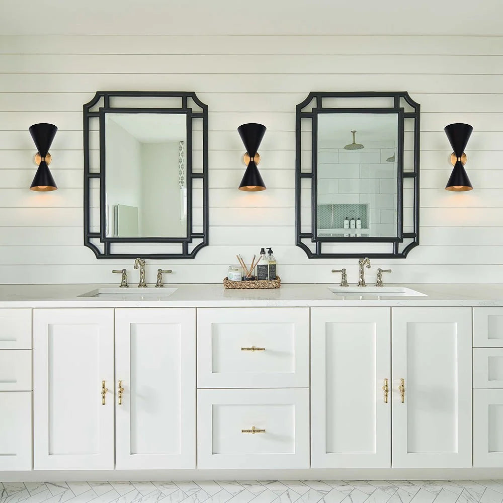 Wall Sconce | Mid-Century Black & Gold Up & Down Lighting | 2-Light