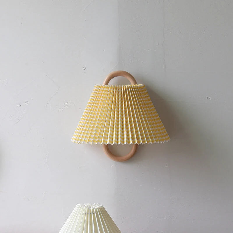 Wall Sconce | Pleated Fabric Shade & Solid Birch Base