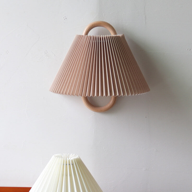 Wall Sconce | Pleated Fabric Shade & Solid Birch Base