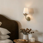Wall Sconce | Rustic Botanical Forged Iron & Linen Shade