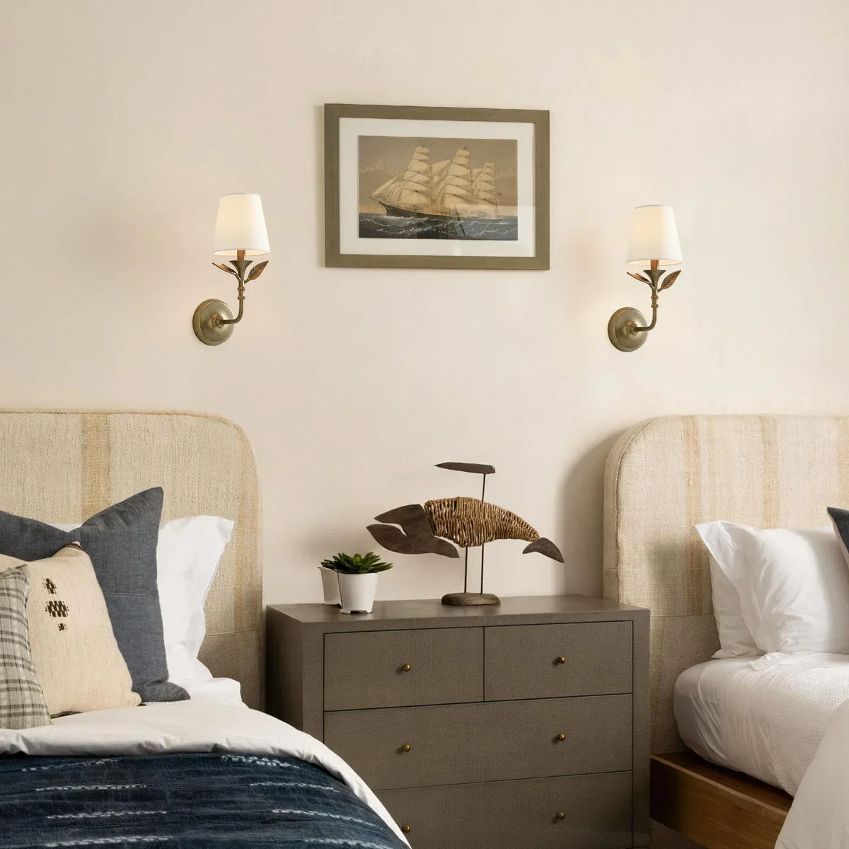 Wall Sconce | Rustic Botanical Forged Iron & Linen Shade