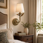Wall Sconce | Rustic Botanical Forged Iron & Linen Shade