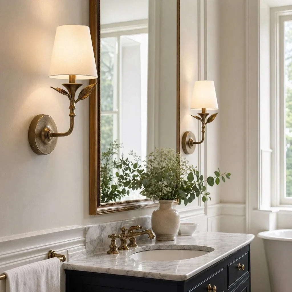 Wall Sconce | Rustic Botanical Forged Iron & Linen Shade