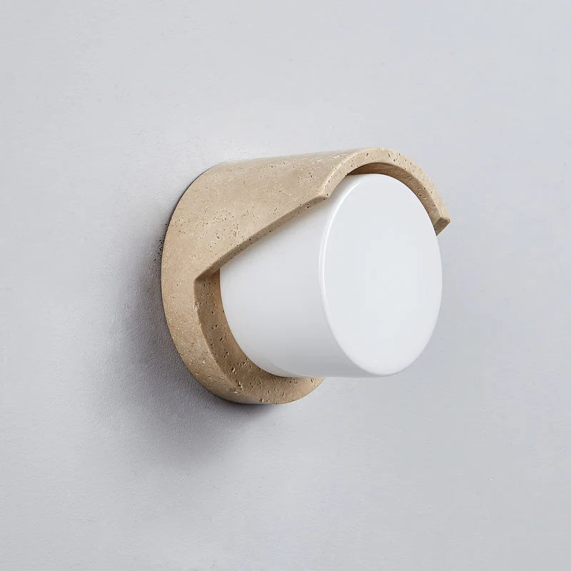 Wall Sconce | Travertine Body & Glass Shade | G9 Lamp Holder