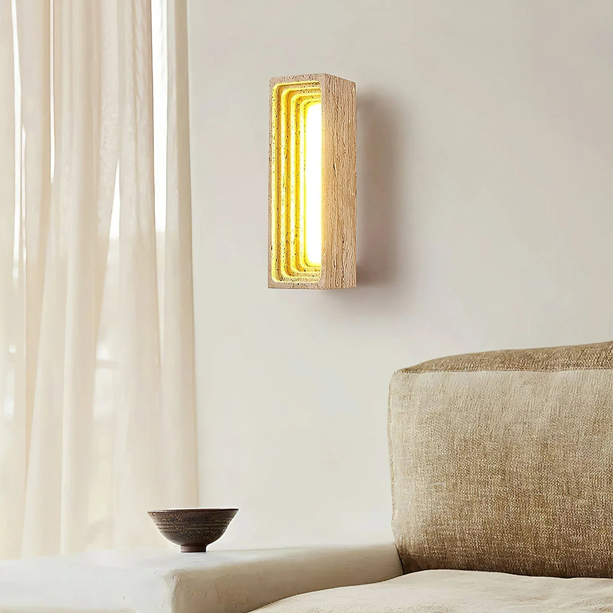 Wall Sconce | Travertine Body & Integrated LED | Moisture-Resistant IP20