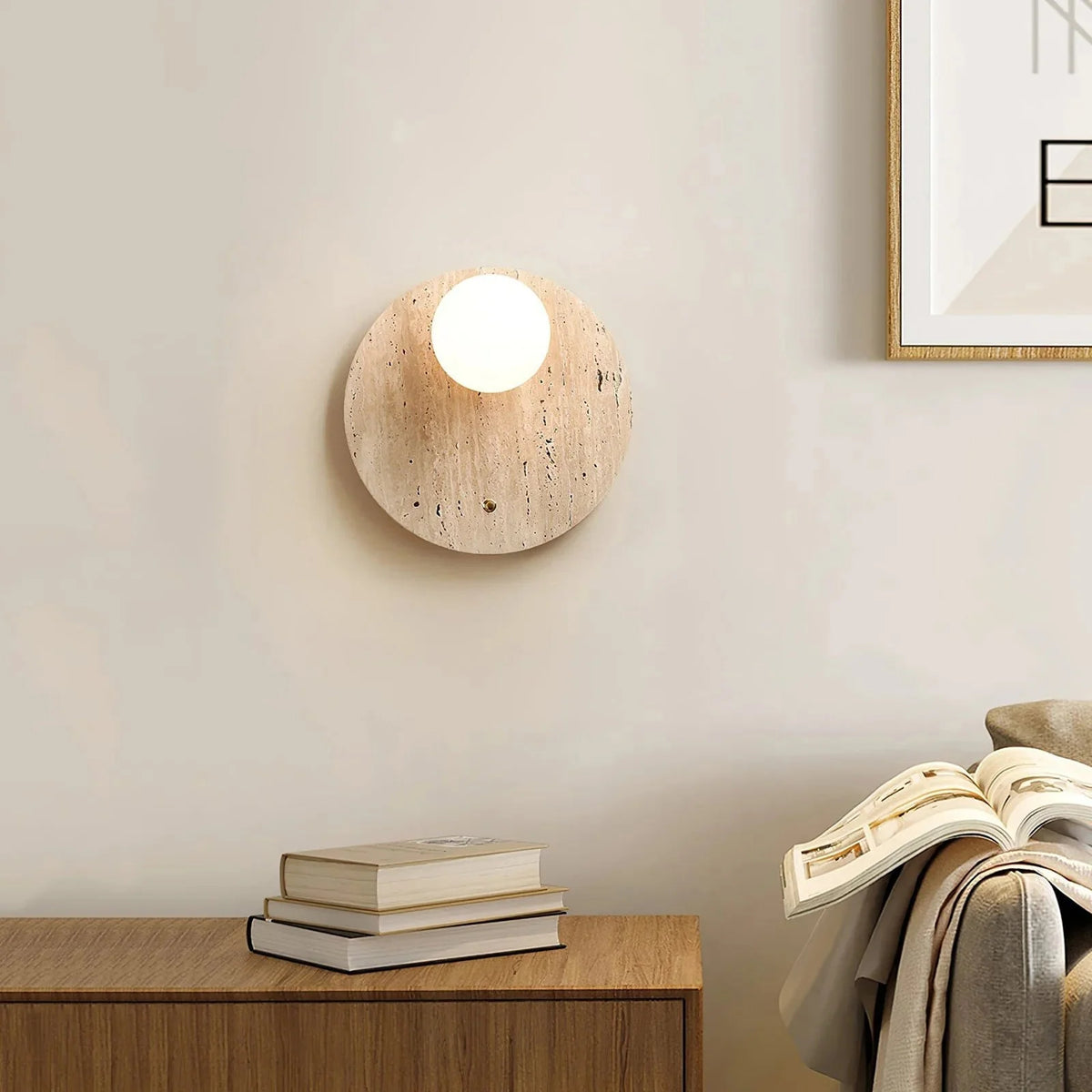 Wall Sconce | Travertine & Glass | 30 x 30 cm