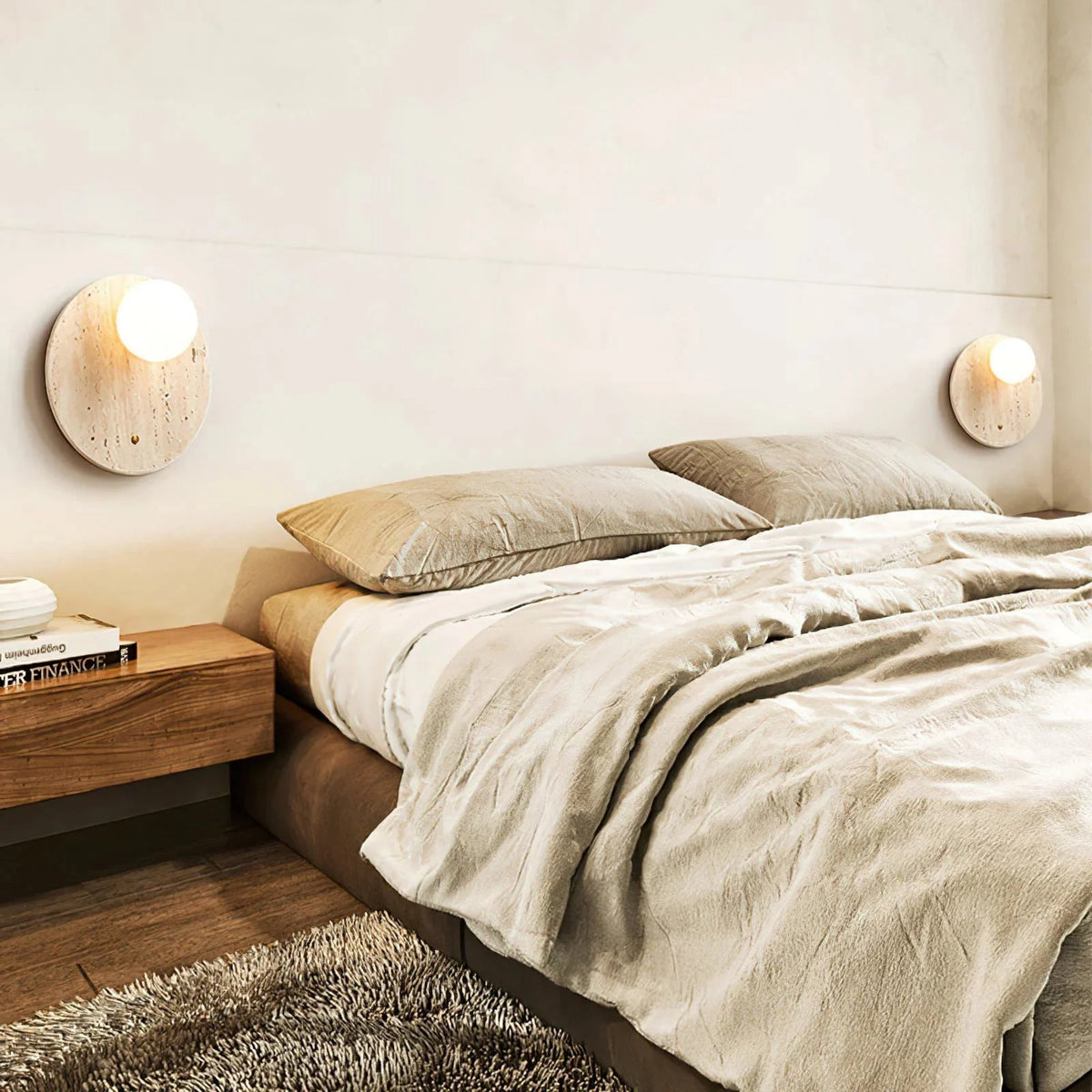 Wall Sconce | Travertine & Glass | 30 x 30 cm